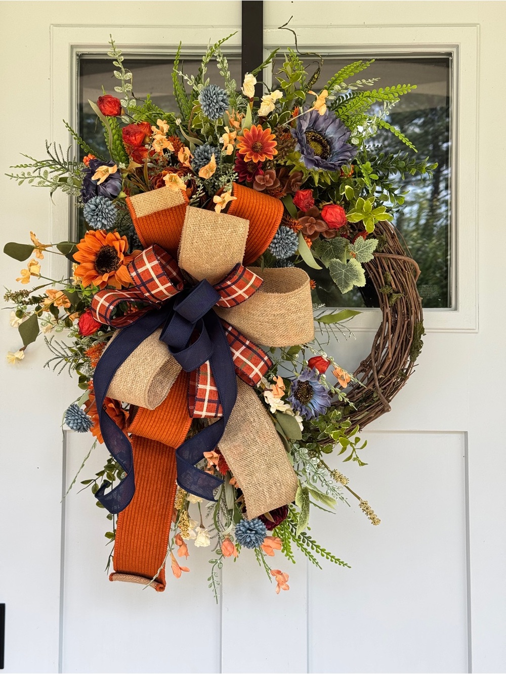 Rust & Blue Autumn Grapevine Wreath